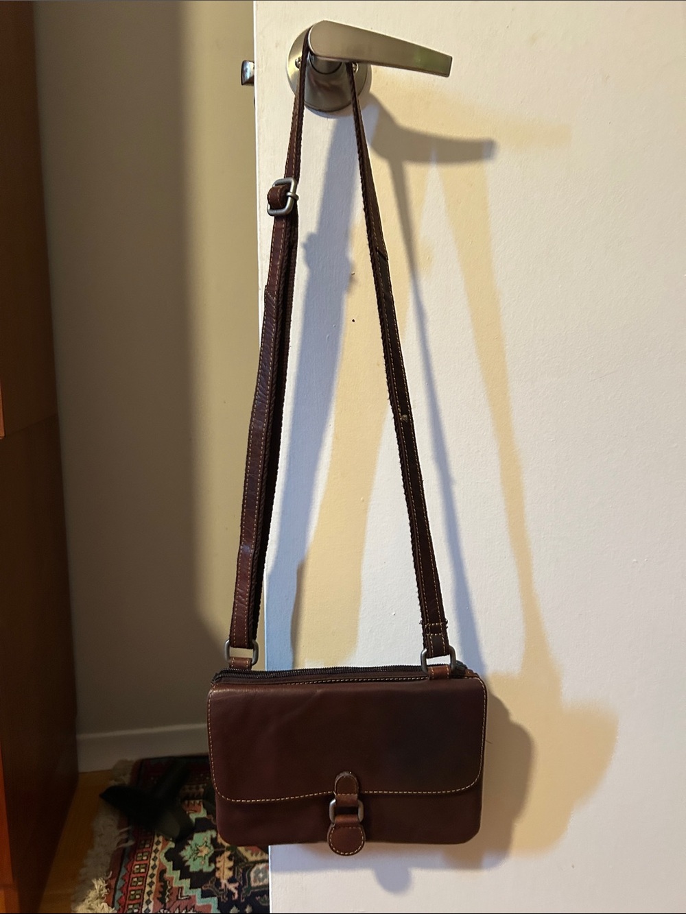 Classic Brown Leather Crossbody with Front Buckle